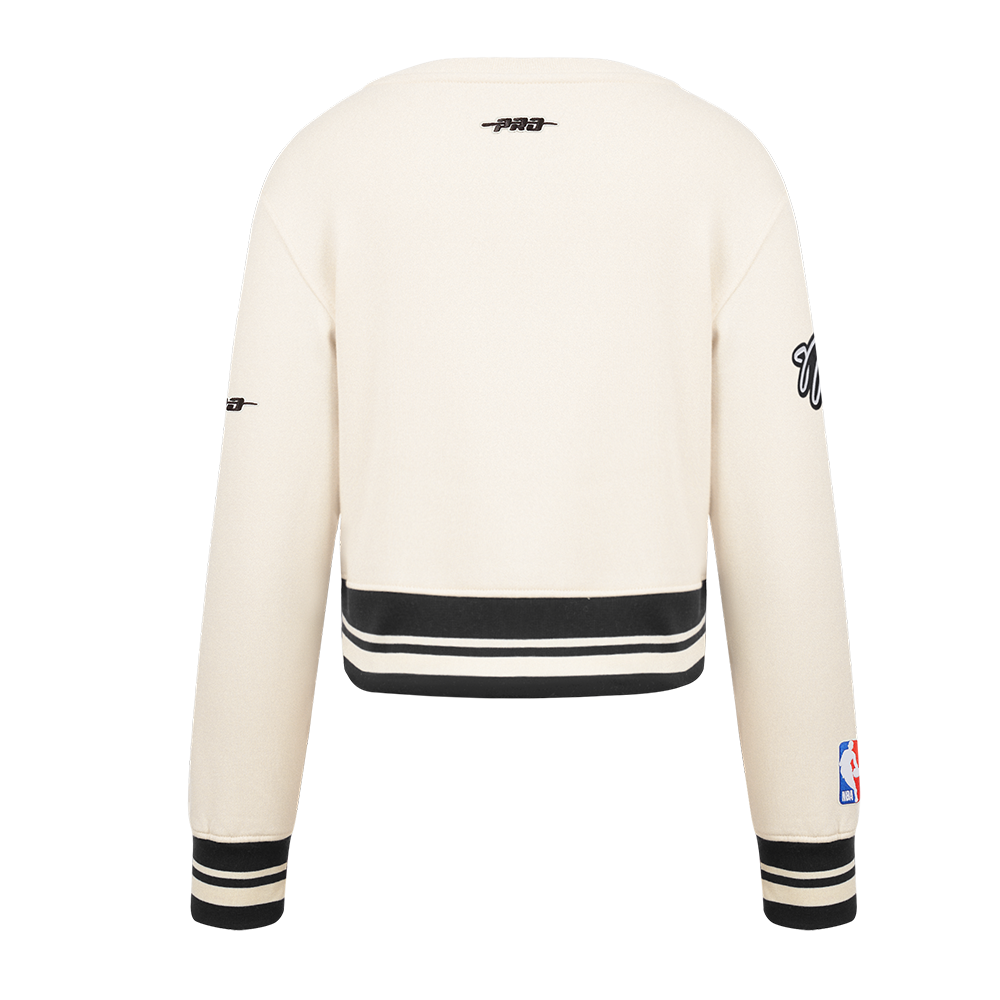NBA BROOKLYN NETS RETRO CLASSIC BIG GIRL'S RIB FLC CREWNECK (EGGSHELL/ BLACK)