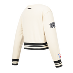 NBA BROOKLYN NETS RETRO CLASSIC BIG GIRL'S RIB FLC CREWNECK (EGGSHELL/ BLACK)