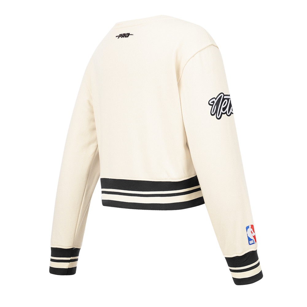 NBA BROOKLYN NETS RETRO CLASSIC BIG GIRL'S RIB FLC CREWNECK (EGGSHELL/ BLACK)