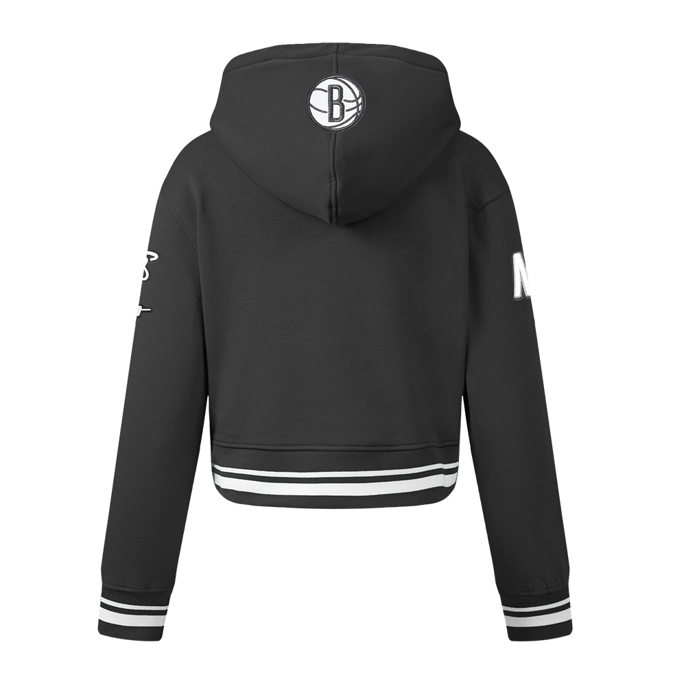NBA BROOKLYN NETS RETRO CLASSIC BIG GIRL'S RIB FLC PO HOODIE (BLACK)