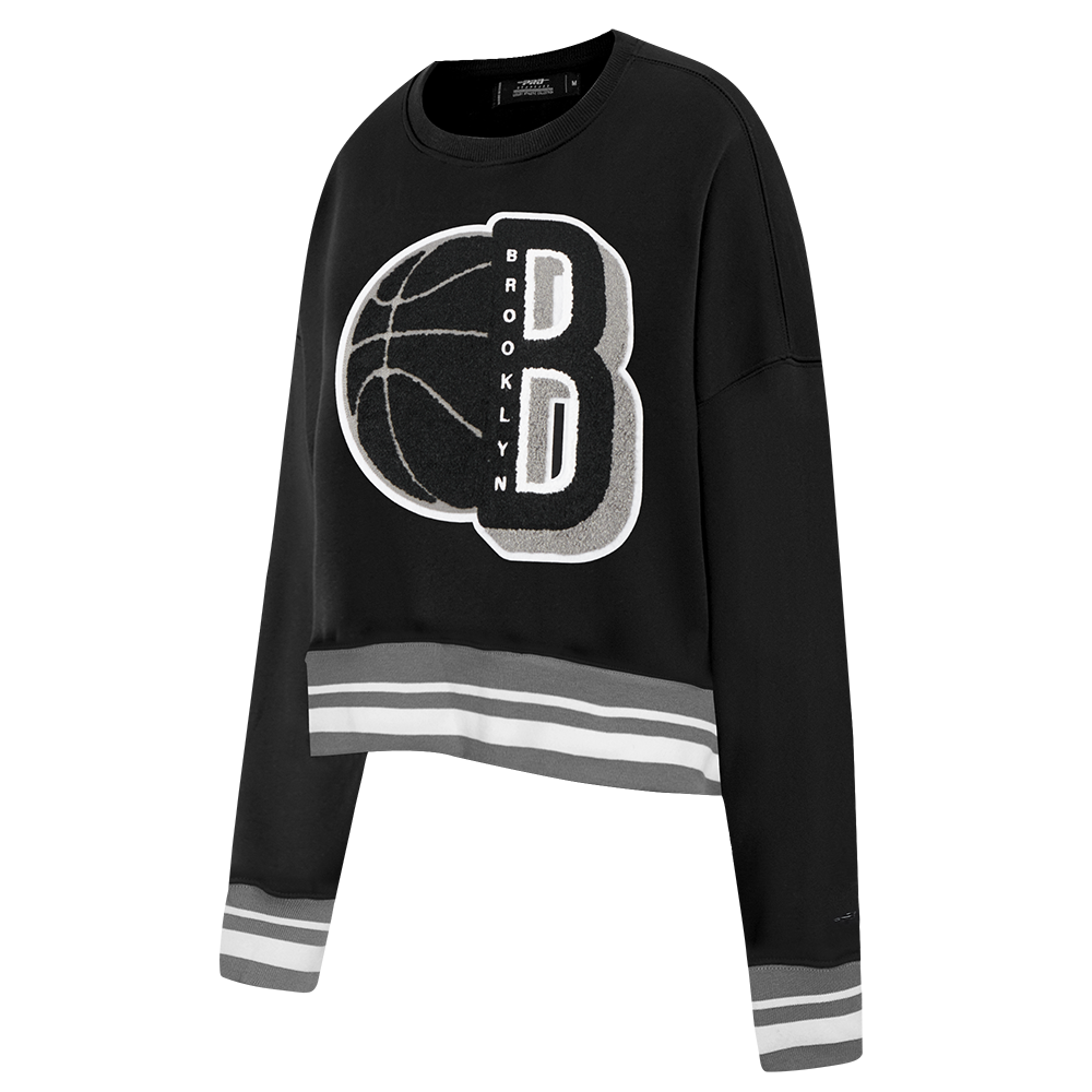 NBA BROOKLYN NETS MASHUP WOMEN'S RIB CREWNECK (BLACK/GRAY)