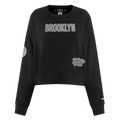 NBA BROOKLYN NETS REVERSE FRENCH TERRY WOMEN'S FLEECE CREWNECK (BLACK)