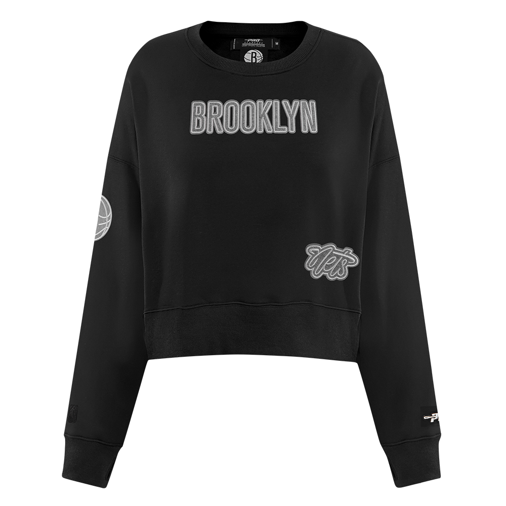 NBA BROOKLYN NETS REVERSE FRENCH TERRY WOMEN'S FLEECE CREWNECK (BLACK)