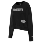 NBA BROOKLYN NETS REVERSE FRENCH TERRY WOMEN'S FLEECE CREWNECK (BLACK)