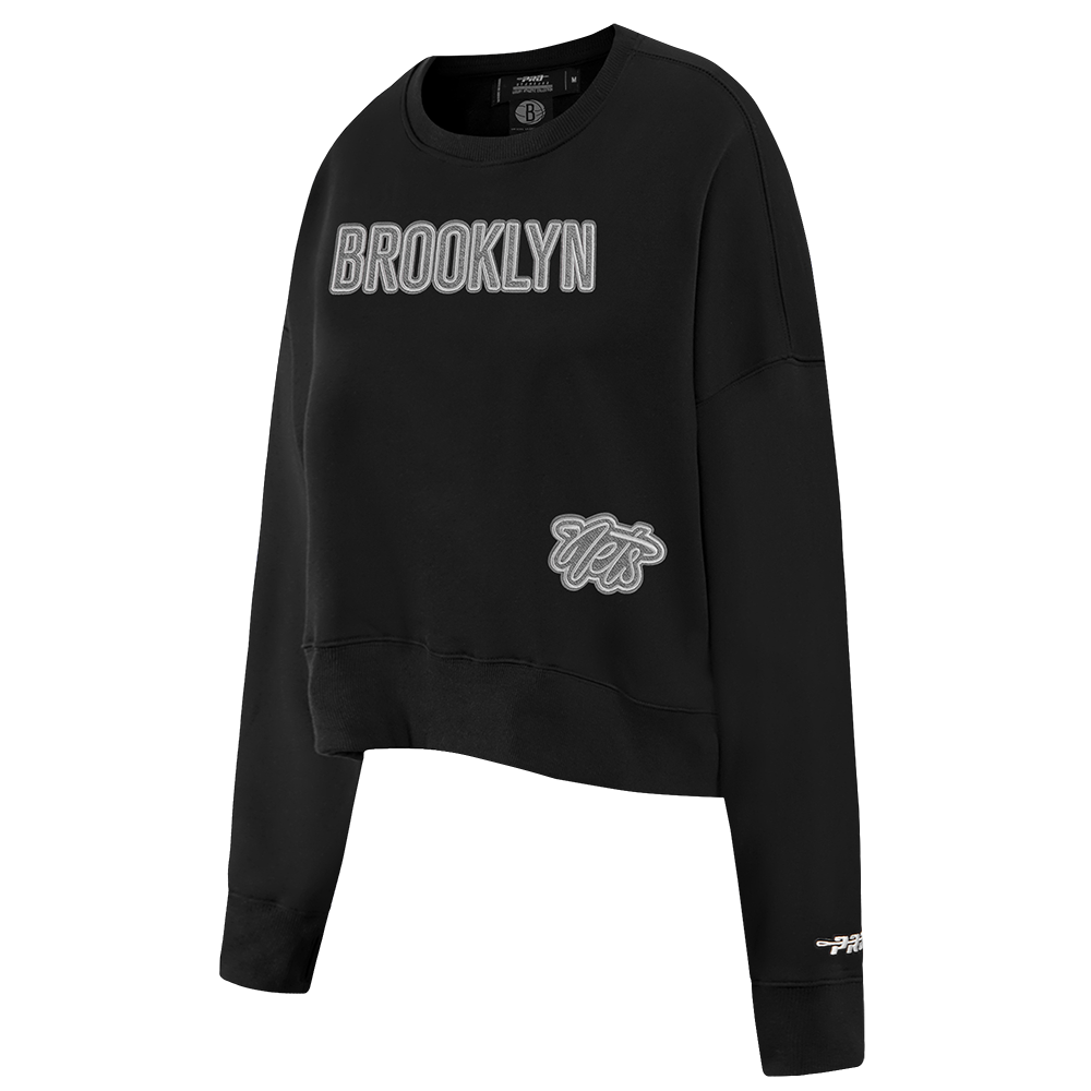 NBA BROOKLYN NETS REVERSE FRENCH TERRY WOMEN'S FLEECE CREWNECK (BLACK)