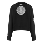 NBA BROOKLYN NETS REVERSE FRENCH TERRY WOMEN'S FLEECE CREWNECK (BLACK)
