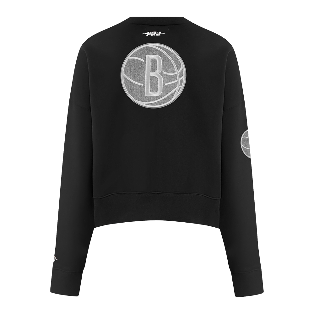 NBA BROOKLYN NETS REVERSE FRENCH TERRY WOMEN'S FLEECE CREWNECK (BLACK)