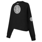 NBA BROOKLYN NETS REVERSE FRENCH TERRY WOMEN'S FLEECE CREWNECK (BLACK)
