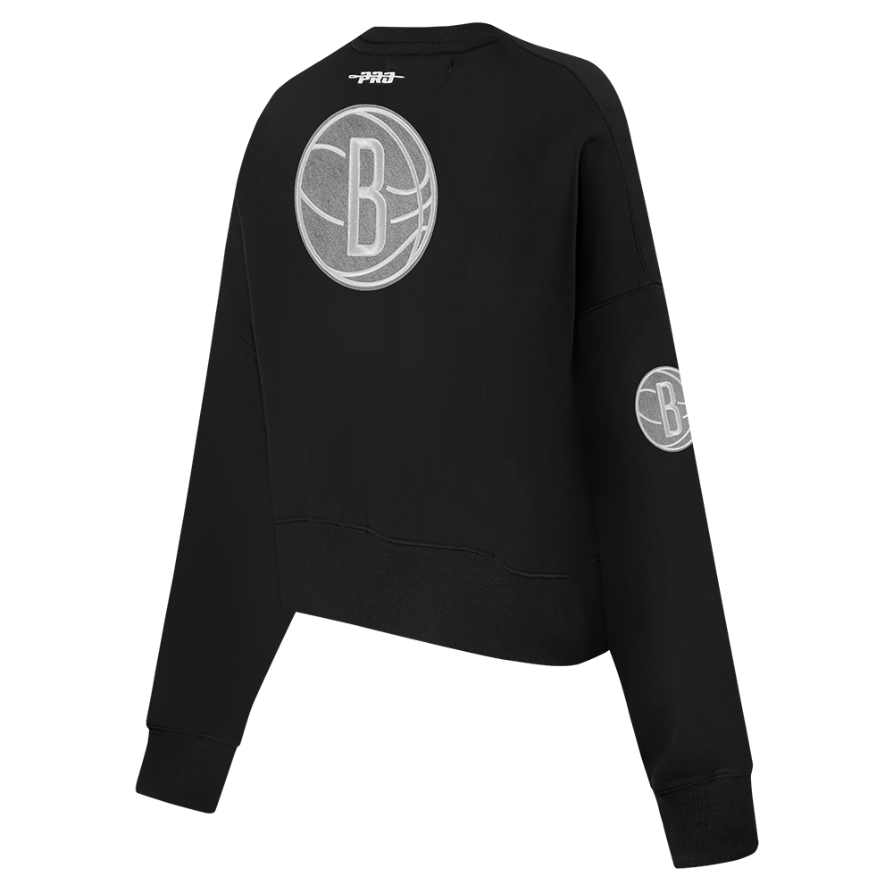 NBA BROOKLYN NETS REVERSE FRENCH TERRY WOMEN'S FLEECE CREWNECK (BLACK)