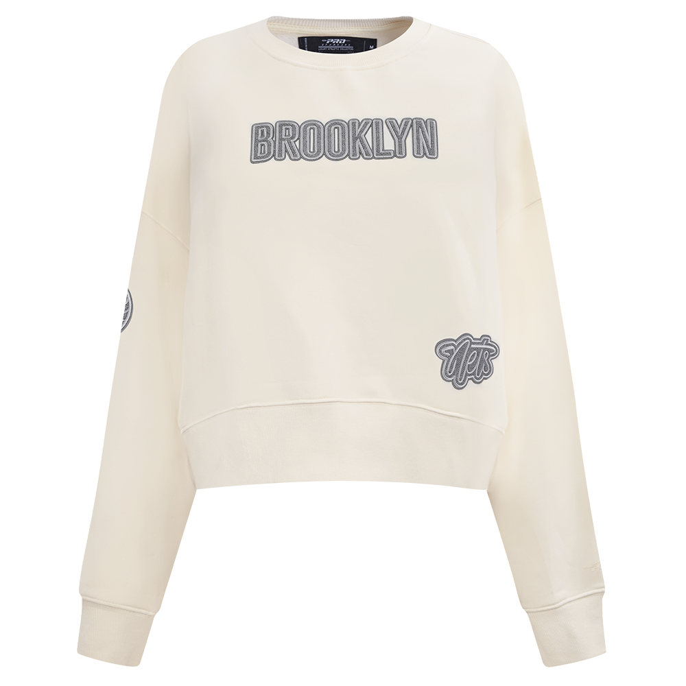 NBA BROOKLYN NETS REVERSE FRENCH TERRY WOMEN'S FLEECE CREWNECK (EGGSHELL)