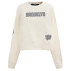 NBA BROOKLYN NETS REVERSE FRENCH TERRY WOMEN'S FLEECE CREWNECK (EGGSHELL)