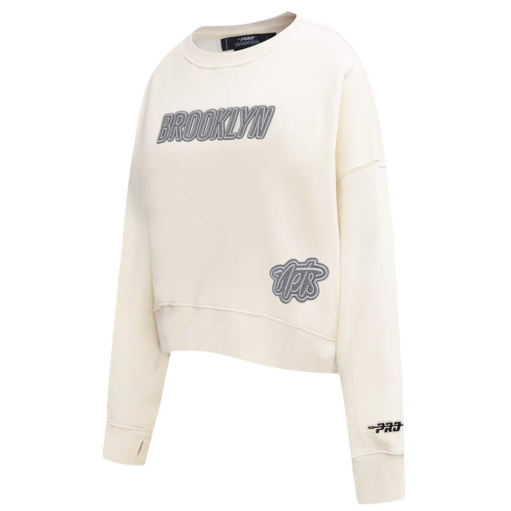 NBA BROOKLYN NETS REVERSE FRENCH TERRY WOMEN'S FLEECE CREWNECK (EGGSHELL)