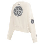 NBA BROOKLYN NETS REVERSE FRENCH TERRY WOMEN'S FLEECE CREWNECK (EGGSHELL)