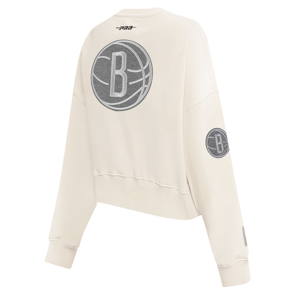 NBA BROOKLYN NETS REVERSE FRENCH TERRY WOMEN'S FLEECE CREWNECK (EGGSHELL)