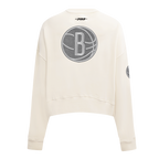 NBA BROOKLYN NETS REVERSE FRENCH TERRY WOMEN'S FLEECE CREWNECK (EGGSHELL)