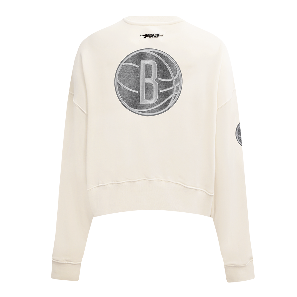 NBA BROOKLYN NETS REVERSE FRENCH TERRY WOMEN'S FLEECE CREWNECK (EGGSHELL)