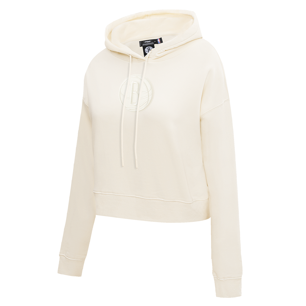 NBA BROOKLYN NETS NEUTRAL WOMEN'S FLC CROPPED PO HOODIE (EGGSHELL)