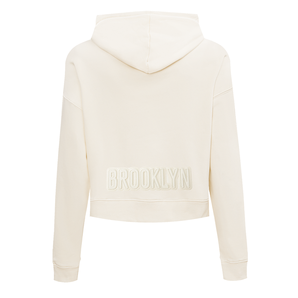 NBA BROOKLYN NETS NEUTRAL WOMEN'S FLC CROPPED PO HOODIE (EGGSHELL)