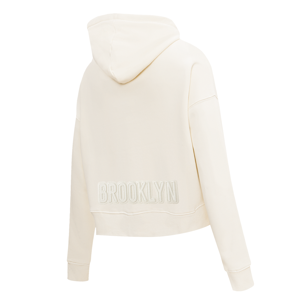 NBA BROOKLYN NETS NEUTRAL WOMEN'S FLC CROPPED PO HOODIE (EGGSHELL)