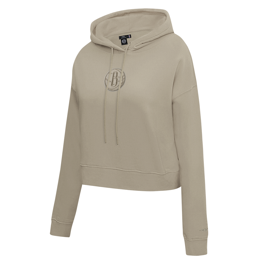 NBA BROOKLYN NETS NEUTRAL WOMEN'S CROPPED PULLOVER HOODIE (TAUPE)