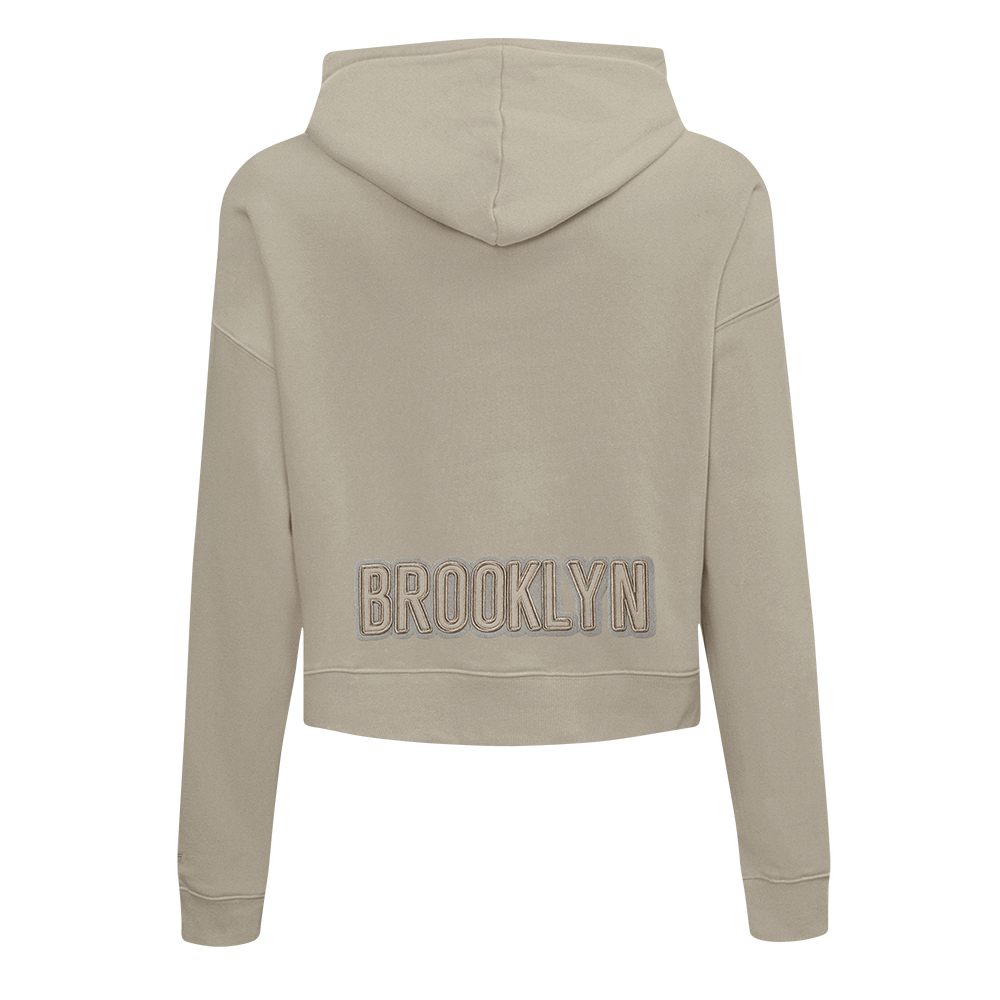 NBA BROOKLYN NETS NEUTRAL WOMEN'S CROPPED PULLOVER HOODIE (TAUPE)
