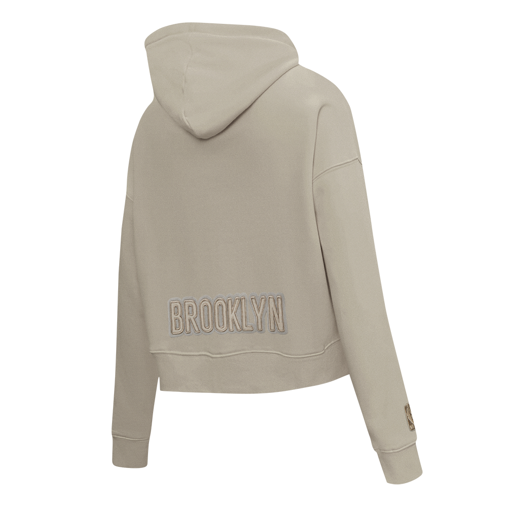 NBA BROOKLYN NETS NEUTRAL WOMEN'S CROPPED PULLOVER HOODIE (TAUPE)