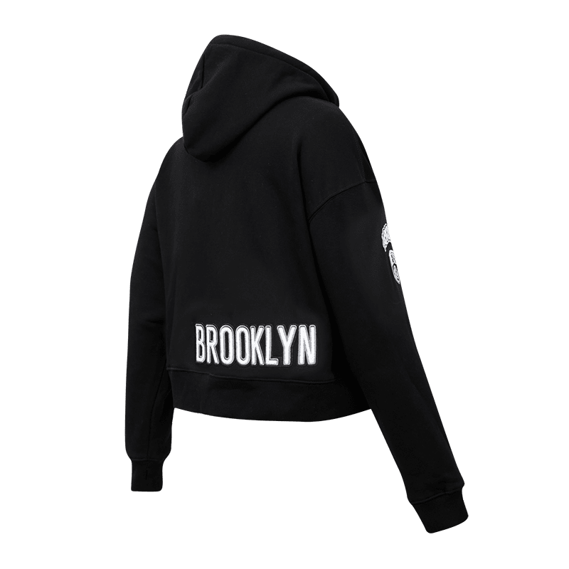 NBA BROOKLYN NETS CLASSIC WOMEN'S CROPPED PULLOVER HOODIE (BLACK)
