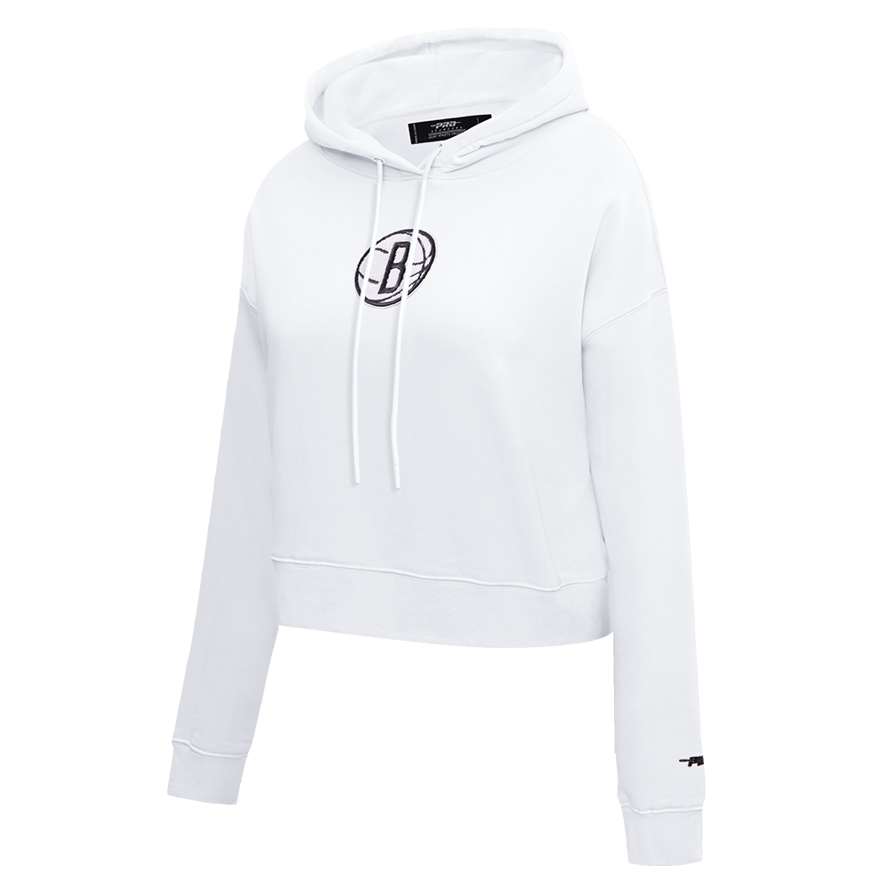 NBA BROOKLYN NETS CLASSIC WOMEN'S CROPPED PULLOVER HOODIE (WHITE)