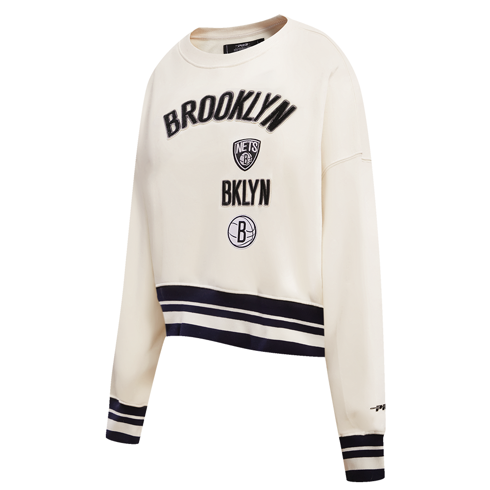 NBA BROOKLYN NETS RETRO CLASSIC WOMEN'S CREWNECK (EGGSHELL/ BLACK)