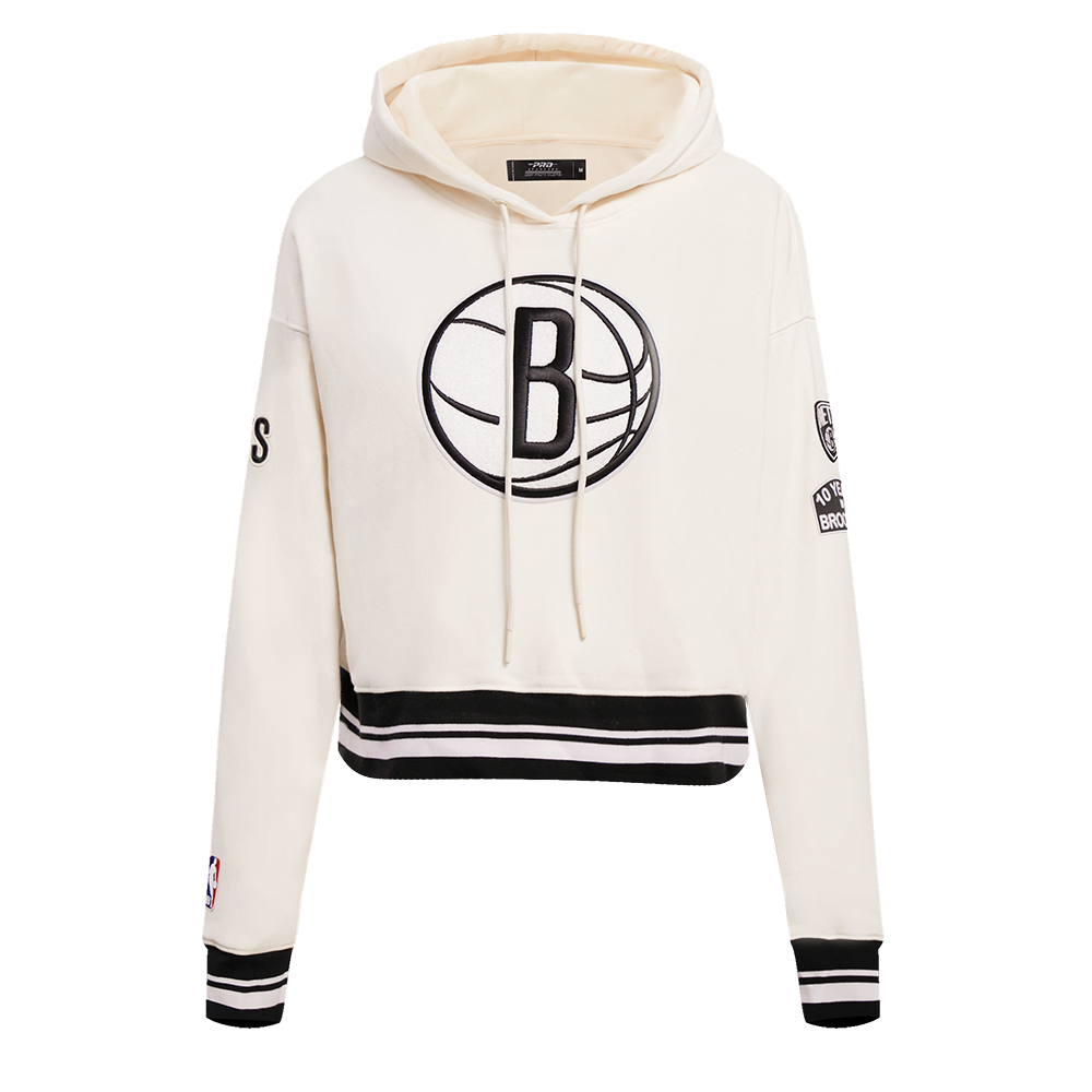 NBA BROOKLYN NETS RETRO CLASSIC CHANDAIL À CAPUCHON COURT POUR FEMME (COQUILLE D'ŒUF/NOIR)