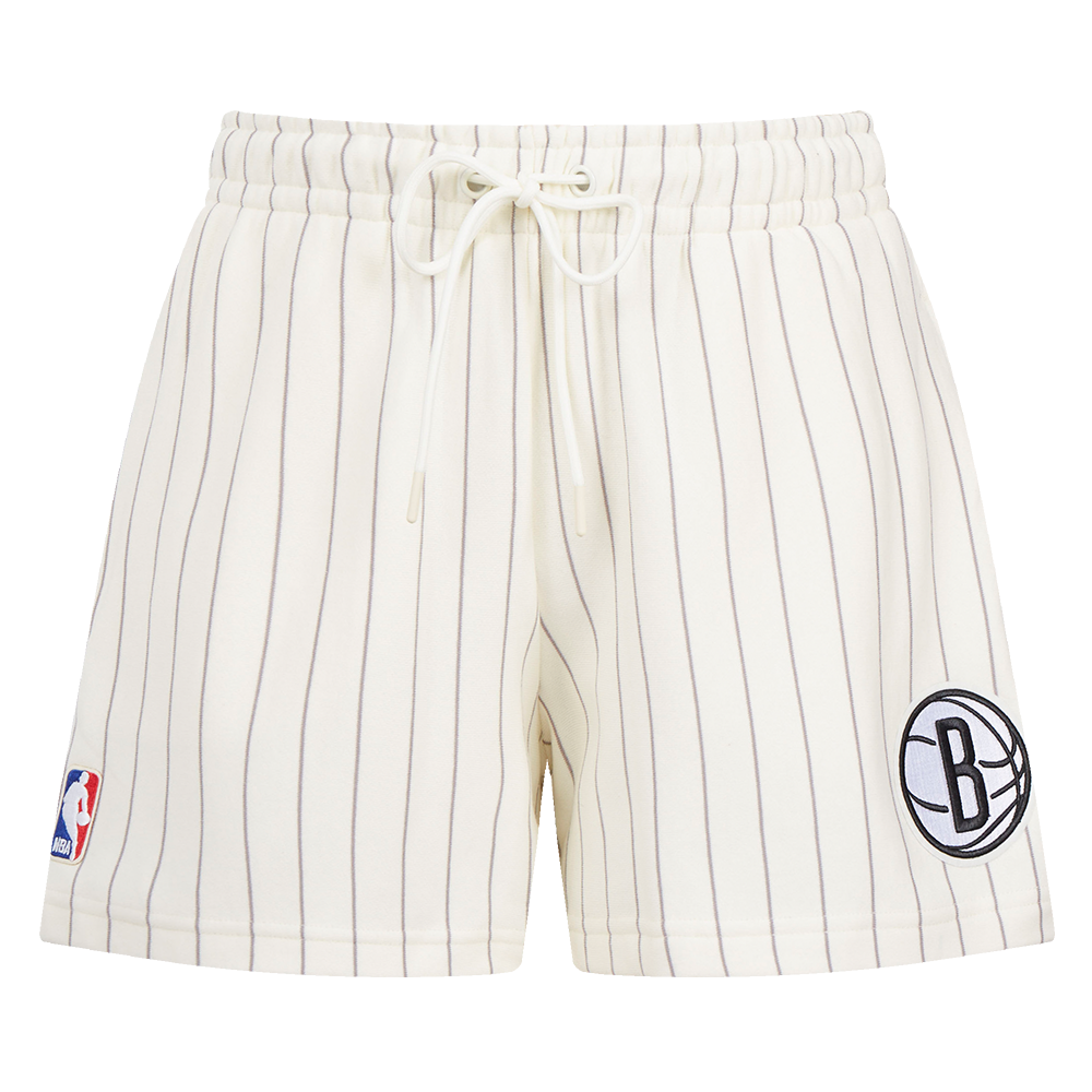 NBA BROOKLYN NETS PINSTRIPE RETRO CLASSIC WOMEN'S FLC SHORT (EGGSHELL/ GREY)