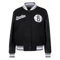 NBA BROOKLYN NETS SCRIPT TAIL WOMEN'S WOOL VARSITY JACKET (BLACK/GRAY)