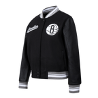 NBA BROOKLYN NETS SCRIPT TAIL WOMEN'S WOOL VARSITY JACKET (BLACK/GRAY)