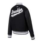 NBA BROOKLYN NETS SCRIPT TAIL WOMEN'S WOOL VARSITY JACKET (BLACK/GRAY)