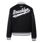 NBA BROOKLYN NETS SCRIPT TAIL WOMEN'S WOOL VARSITY JACKET (BLACK/GRAY)