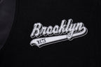 NBA BROOKLYN NETS SCRIPT TAIL WOMEN'S WOOL VARSITY JACKET (BLACK/GRAY)