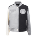 NBA BROOKLYN NETS REVERSE FRENCH TERRY BLOUSON COLLÉGIAL EN LAINE POUR FEMME (NOIR/GRIS/COQUILLE D'ŒUF)