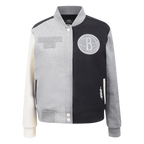 NBA BROOKLYN NETS REVERSE FRENCH TERRY BLOUSON COLLÉGIAL EN LAINE POUR FEMME (NOIR/GRIS/COQUILLE D'ŒUF)