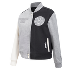 NBA BROOKLYN NETS REVERSE FRENCH TERRY BLOUSON COLLÉGIAL EN LAINE POUR FEMME (NOIR/GRIS/COQUILLE D'ŒUF)
