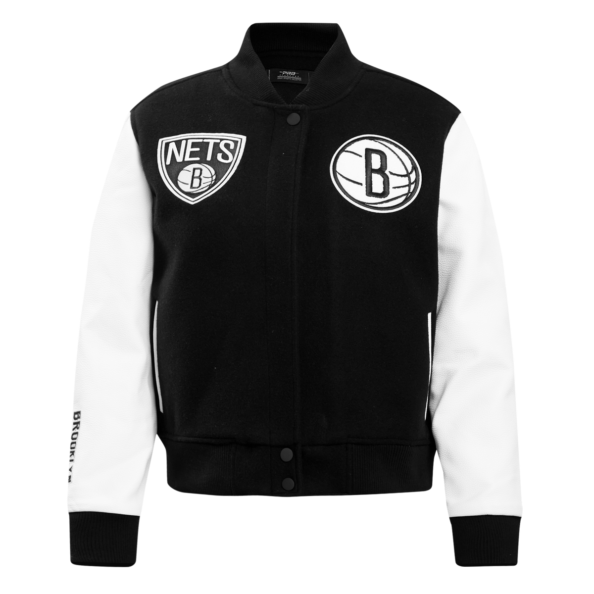 NBA BROOKLYN NETS CLASSIC BLOUSON COLLÉGIAL EN LAINE POUR FEMME (NOIR/BLANC)