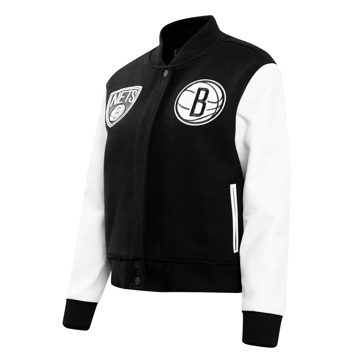 NBA BROOKLYN NETS CLASSIC BLOUSON COLLÉGIAL EN LAINE POUR FEMME (NOIR/BLANC)