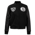 NBA BROOKLYN NETS CLASSIC BLOUSON COLLÉGIAL EN LAINE POUR FEMME (NOIR DE JAIS)