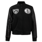 NBA BROOKLYN NETS CLASSIC BLOUSON COLLÉGIAL EN LAINE POUR FEMME (NOIR DE JAIS)