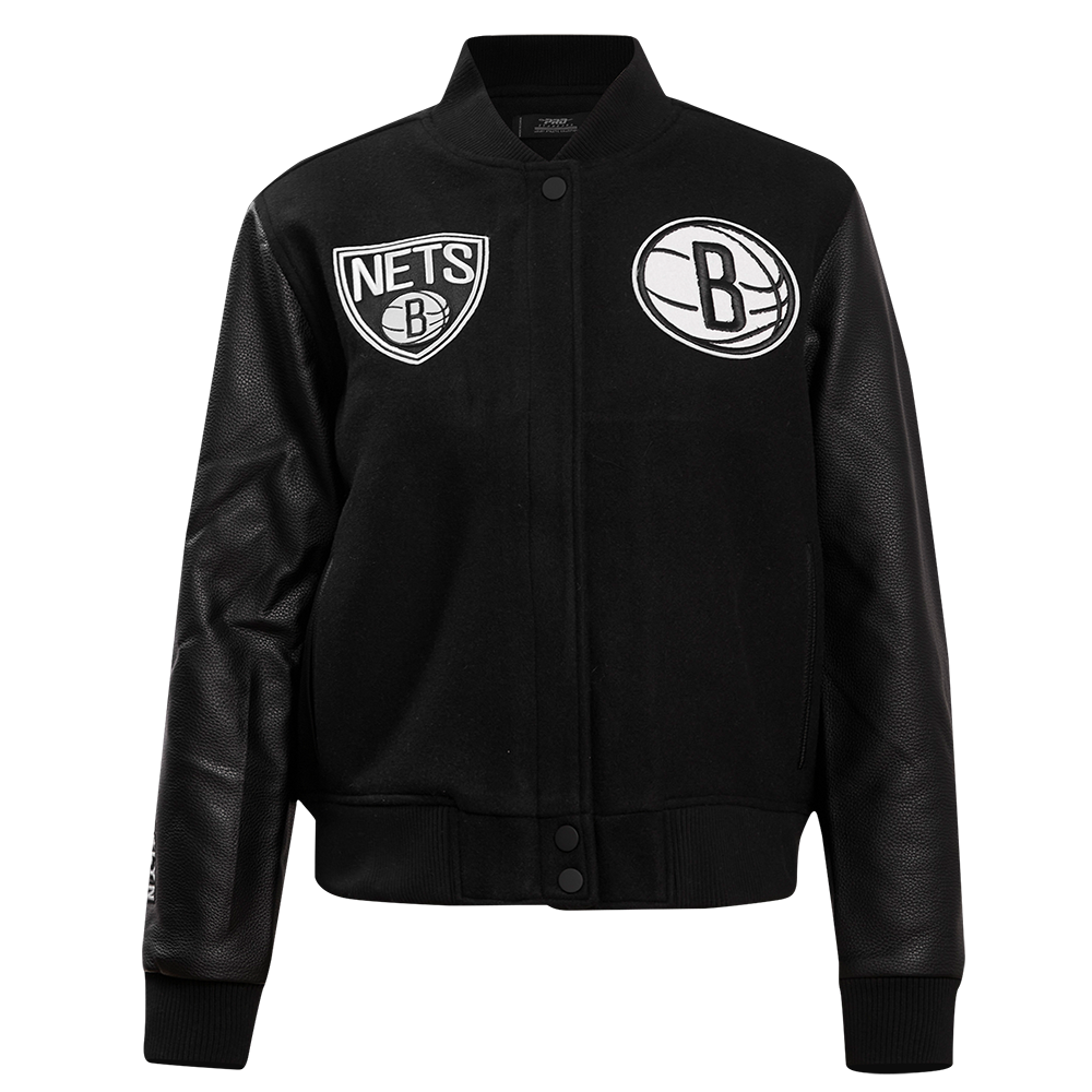 NBA BROOKLYN NETS CLASSIC BLOUSON COLLÉGIAL EN LAINE POUR FEMME (NOIR DE JAIS)