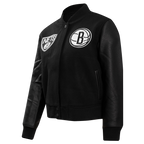 NBA BROOKLYN NETS CLASSIC BLOUSON COLLÉGIAL EN LAINE POUR FEMME (NOIR DE JAIS)
