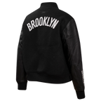 NBA BROOKLYN NETS CLASSIC BLOUSON COLLÉGIAL EN LAINE POUR FEMME (NOIR DE JAIS)
