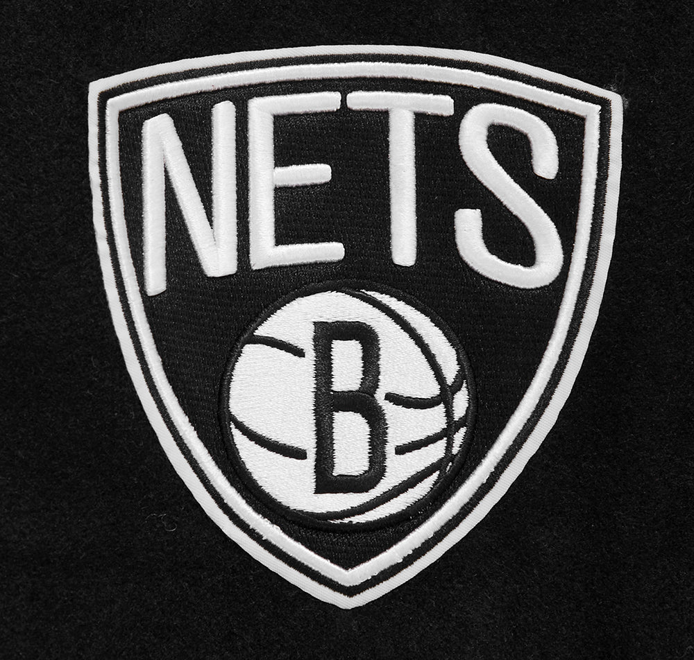 NBA BROOKLYN NETS CLASSIC BLOUSON COLLÉGIAL EN LAINE POUR FEMME (NOIR DE JAIS)