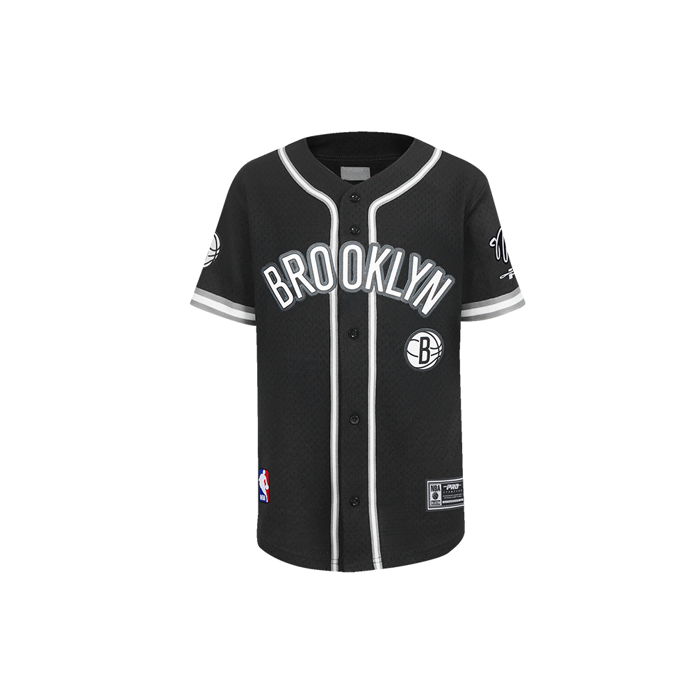 NBA BROOKLYN NETS CLASSIC LITTLE BOY'S MESH BUTTON DOWN SHIRT (BLACK/GRAY)