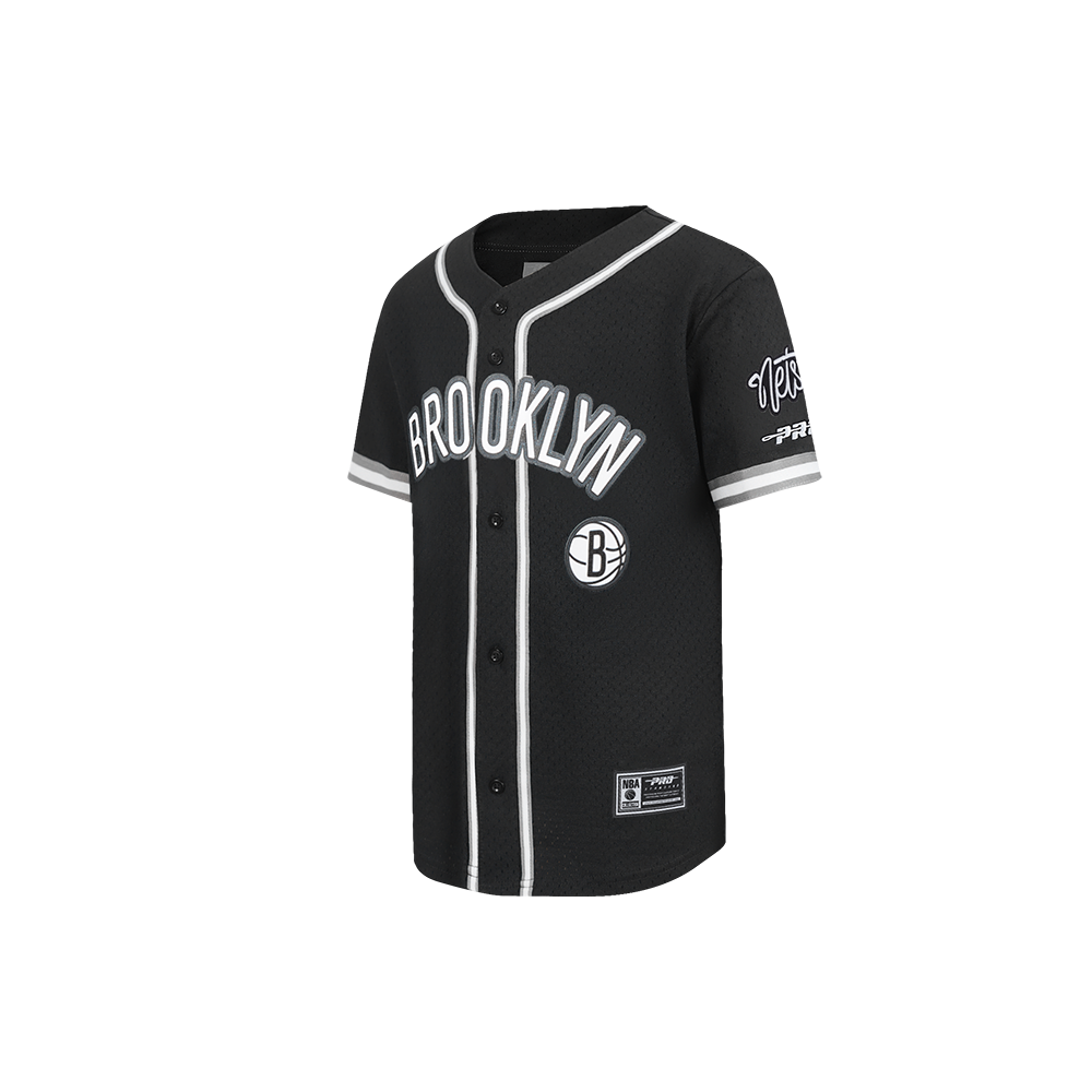NBA BROOKLYN NETS CLASSIC LITTLE BOYS MESH BUTTON DOWN SHIRT (BLACK/GRAY)