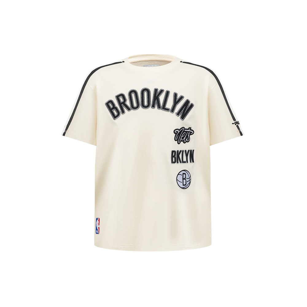 NBA BROOKLYN NETS RETRO CLASSIC T-SHIRT À BANDES À MANCHES COURTES POUR GARÇON ENFANT (COQUILLE D'ŒUF/NOIR)